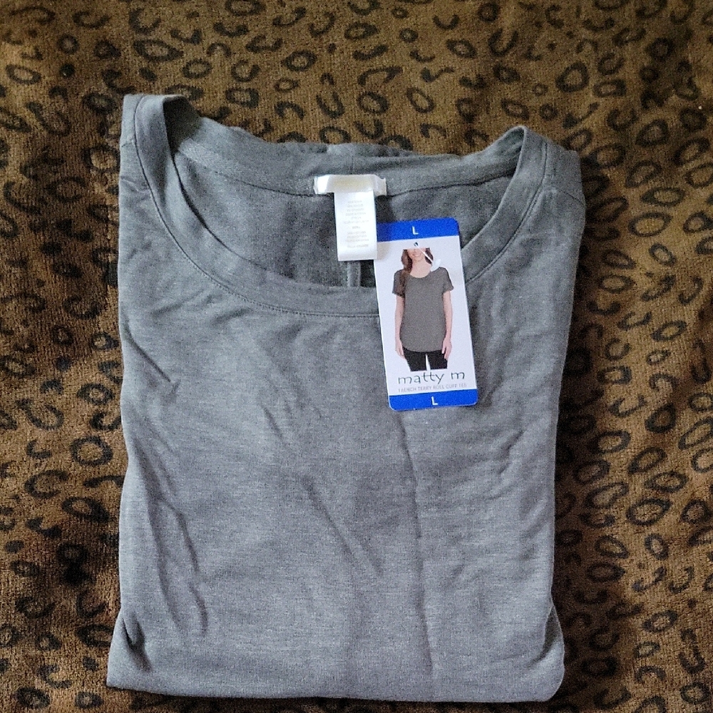 Matty M Heather Olive "French Terry Roll Cuff Tee" - Picture 4 of 7